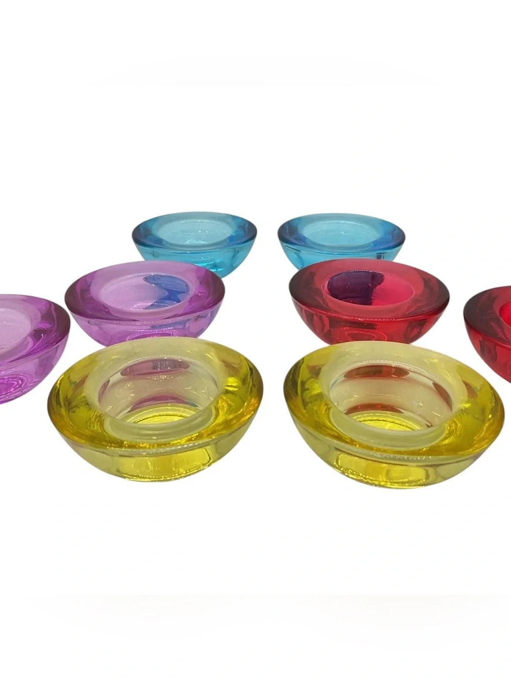Crate & Barrel Set of 8 Colorful Glass Votive Candle Holders